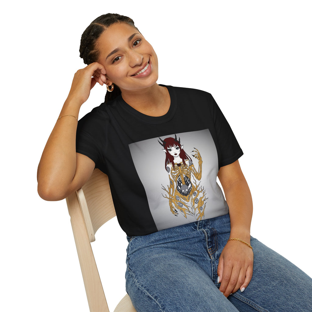 Demonic Floral Skeleton Gothic Anime Girl T-Shirt