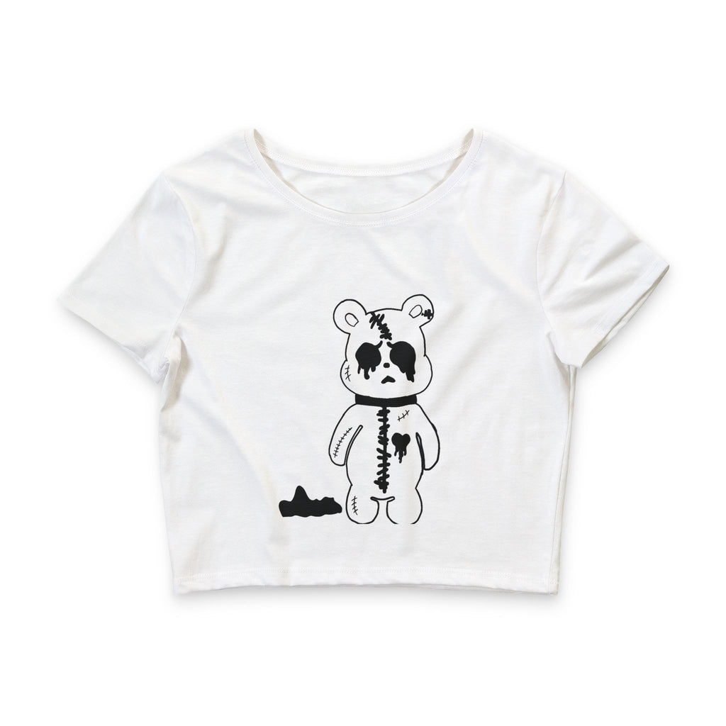 Cute Gothic Teddy Bear Crop Tee — Women’s Goth Punk Crop Top