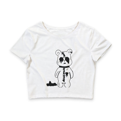 Cute Gothic Teddy Bear Crop Tee — Women’s Goth Punk Crop Top