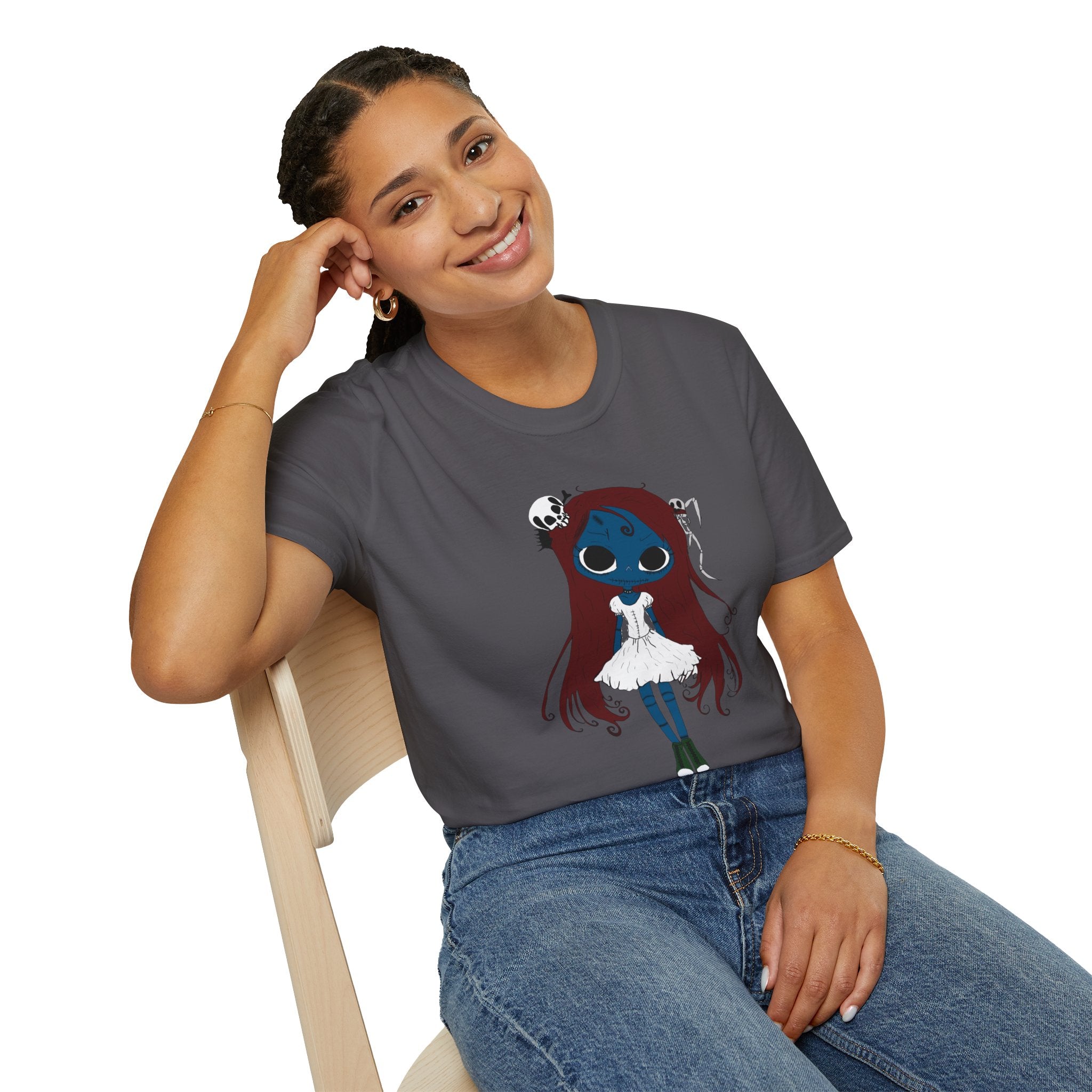 Gothic Blue Doll T-Shirt — Cute Creepy Girl Graphic Tee