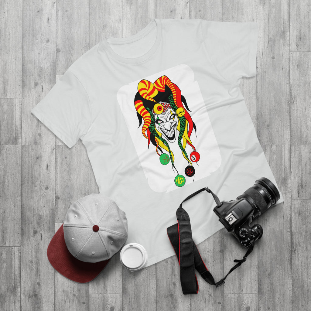 Jester Mask Graphic T-Shirt — Colorful Carnival Joker Tee