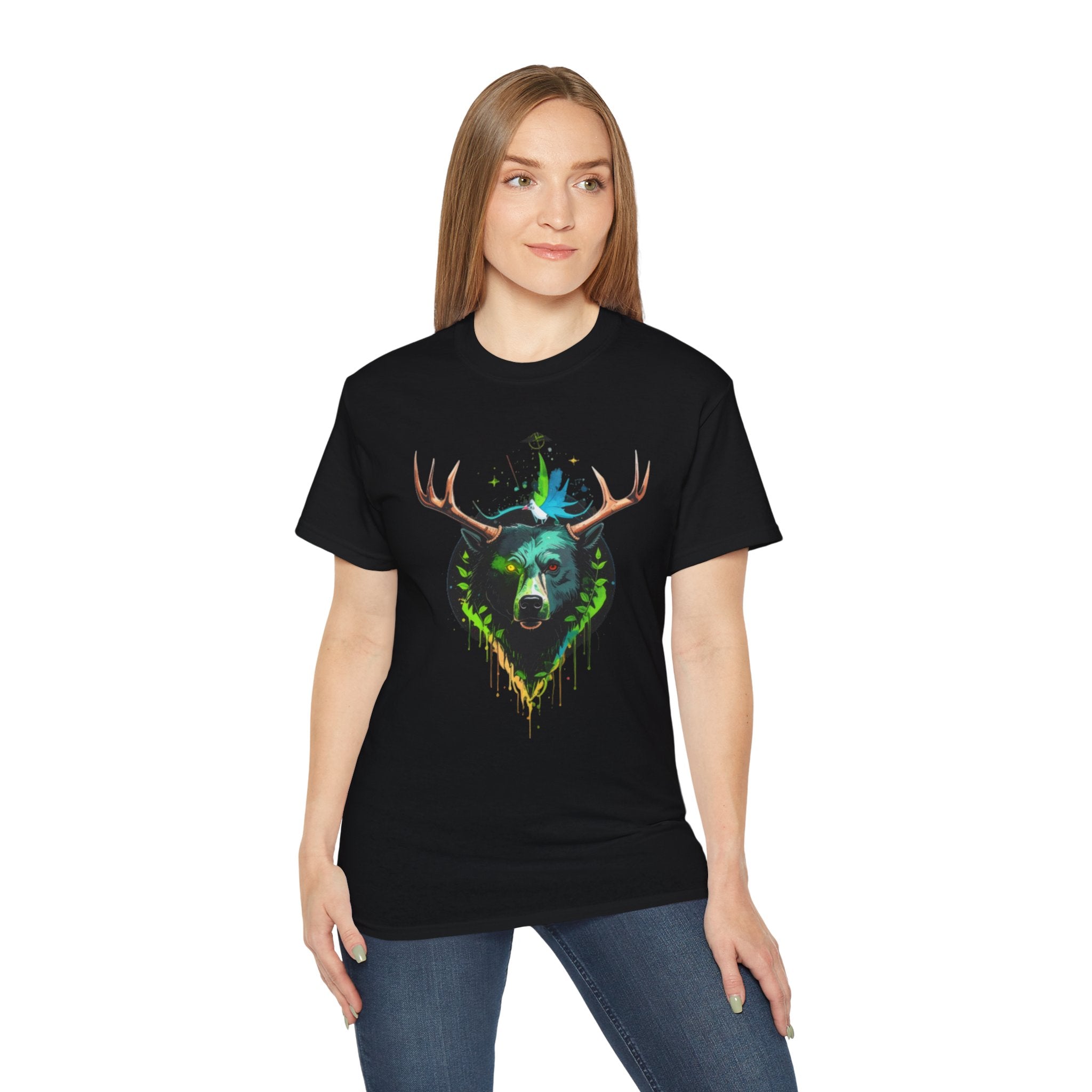 Bear with Antlers Graphic T-Shirt | Gildan 2000 Ultra Cotton Unisex TeeSimple