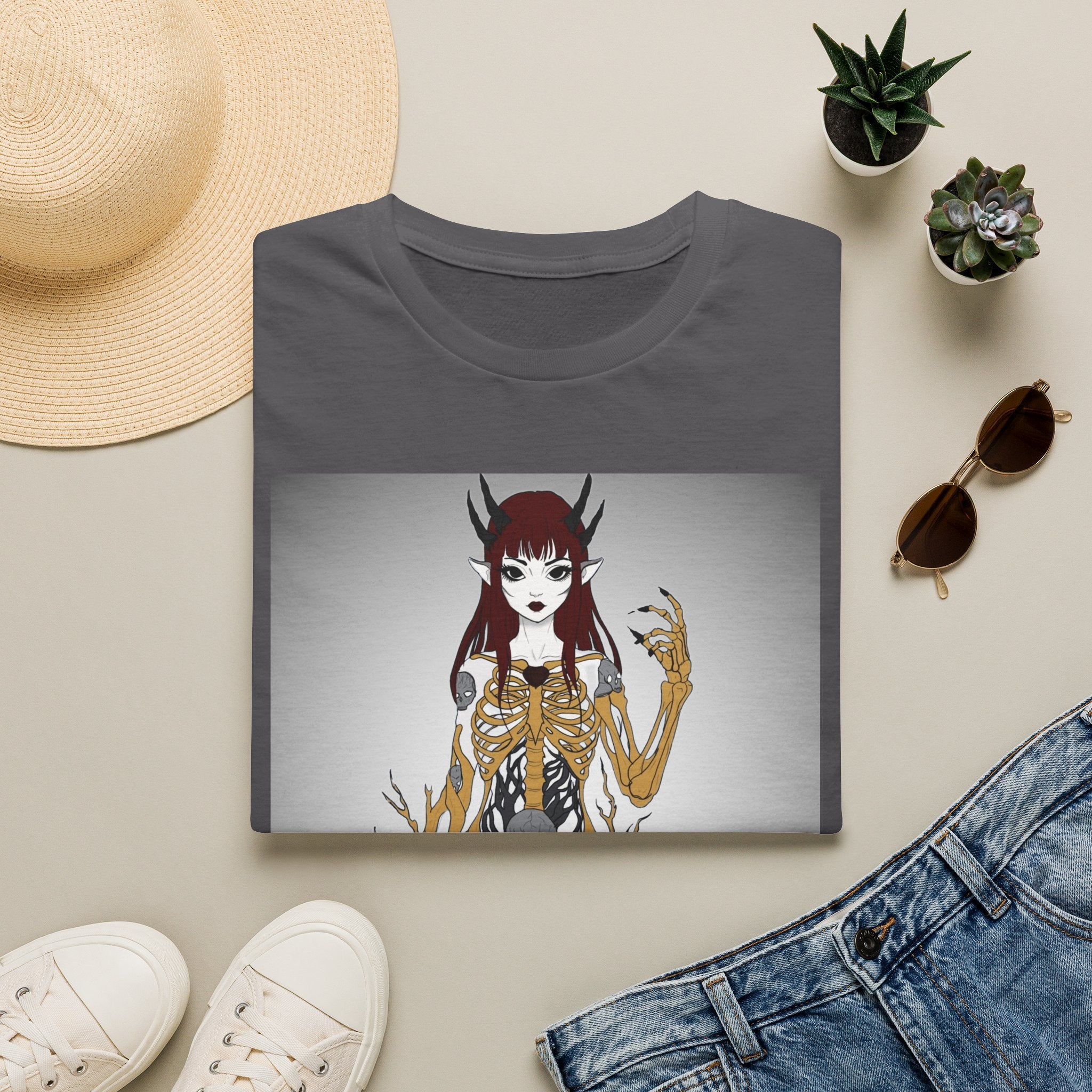Demonic Floral Skeleton Gothic Anime Girl T-Shirt