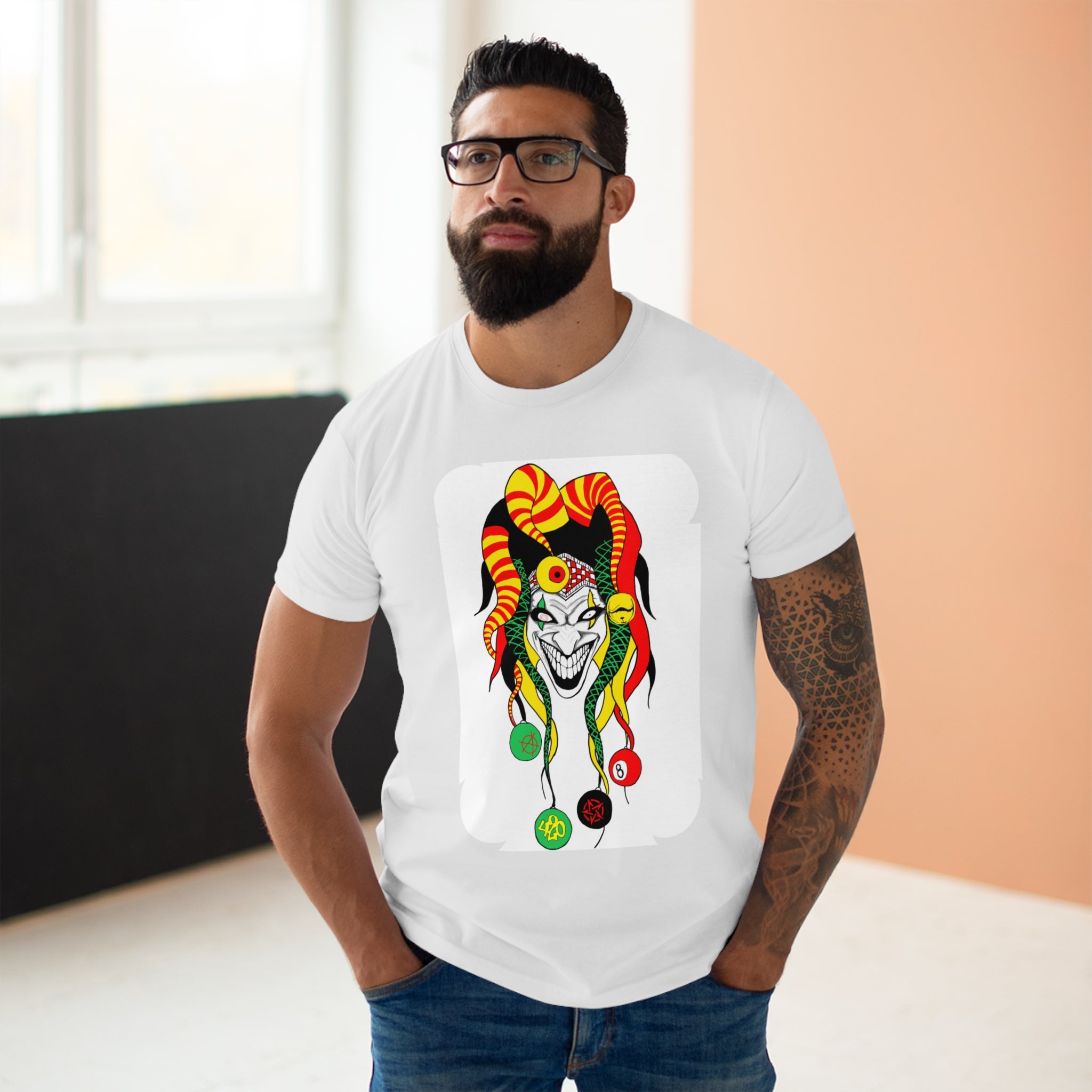 Jester Mask Graphic T-Shirt — Colorful Carnival Joker Tee