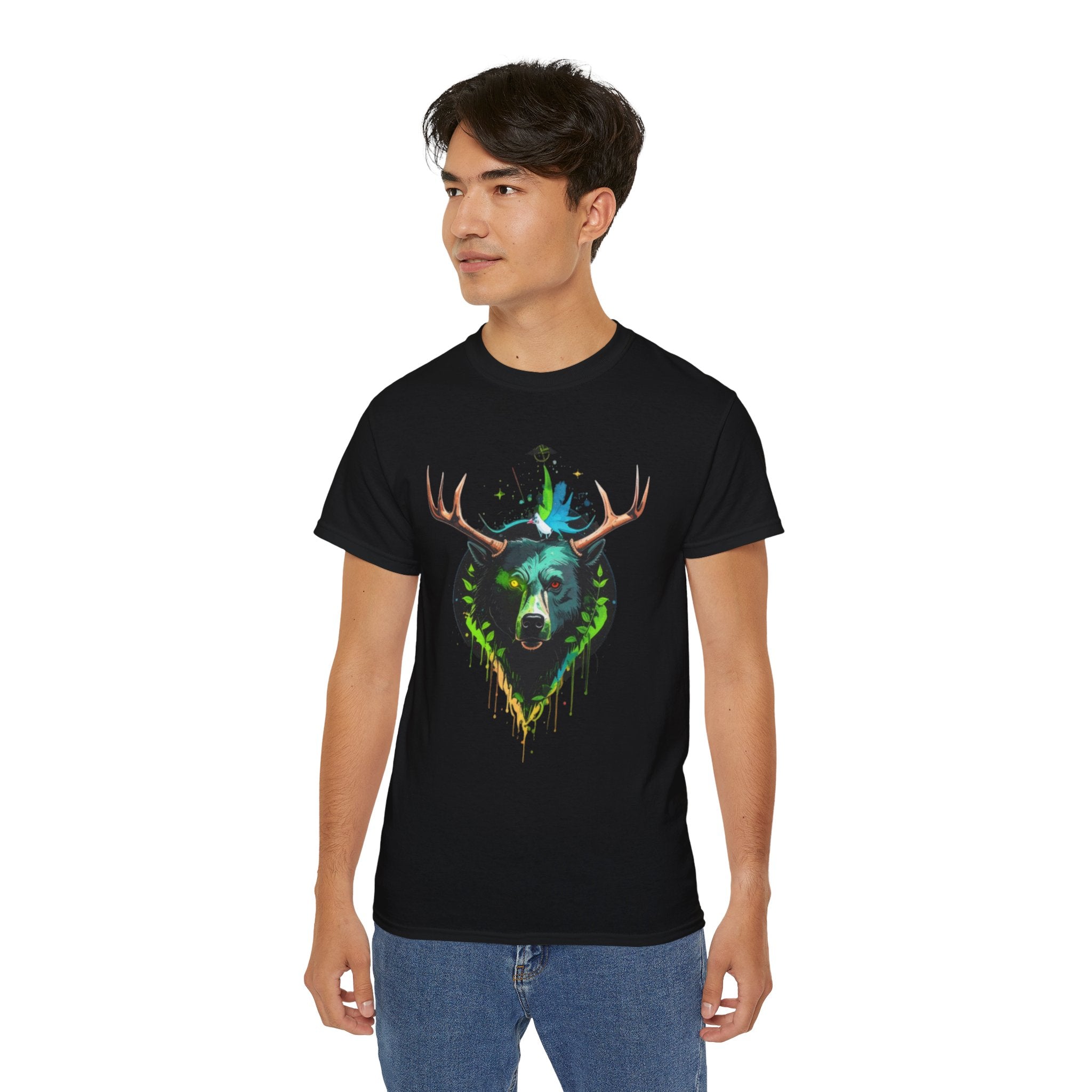 Bear with Antlers Graphic T-Shirt | Gildan 2000 Ultra Cotton Unisex TeeSimple