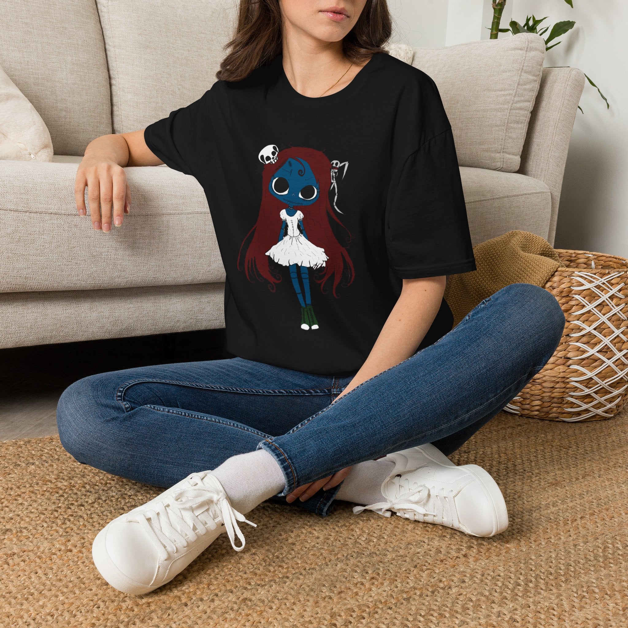 Gothic Blue Doll T-Shirt — Cute Creepy Girl Graphic Tee