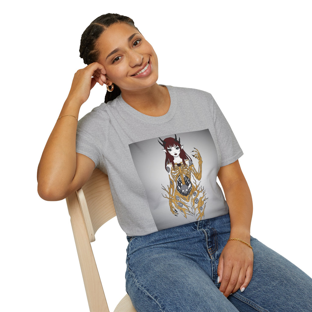 Demonic Floral Skeleton Gothic Anime Girl T-Shirt
