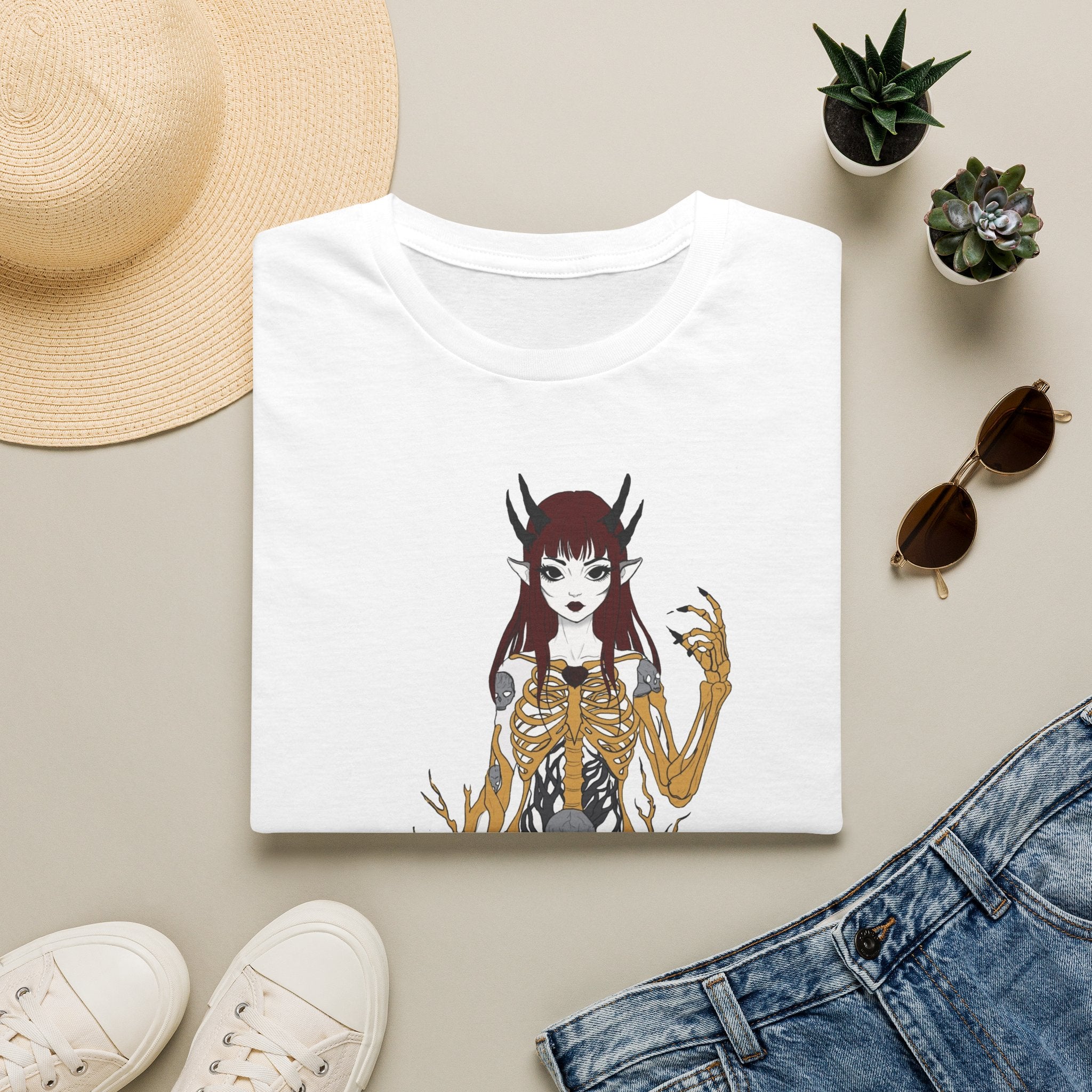 Demonic Floral Skeleton Gothic Anime Girl T-Shirt