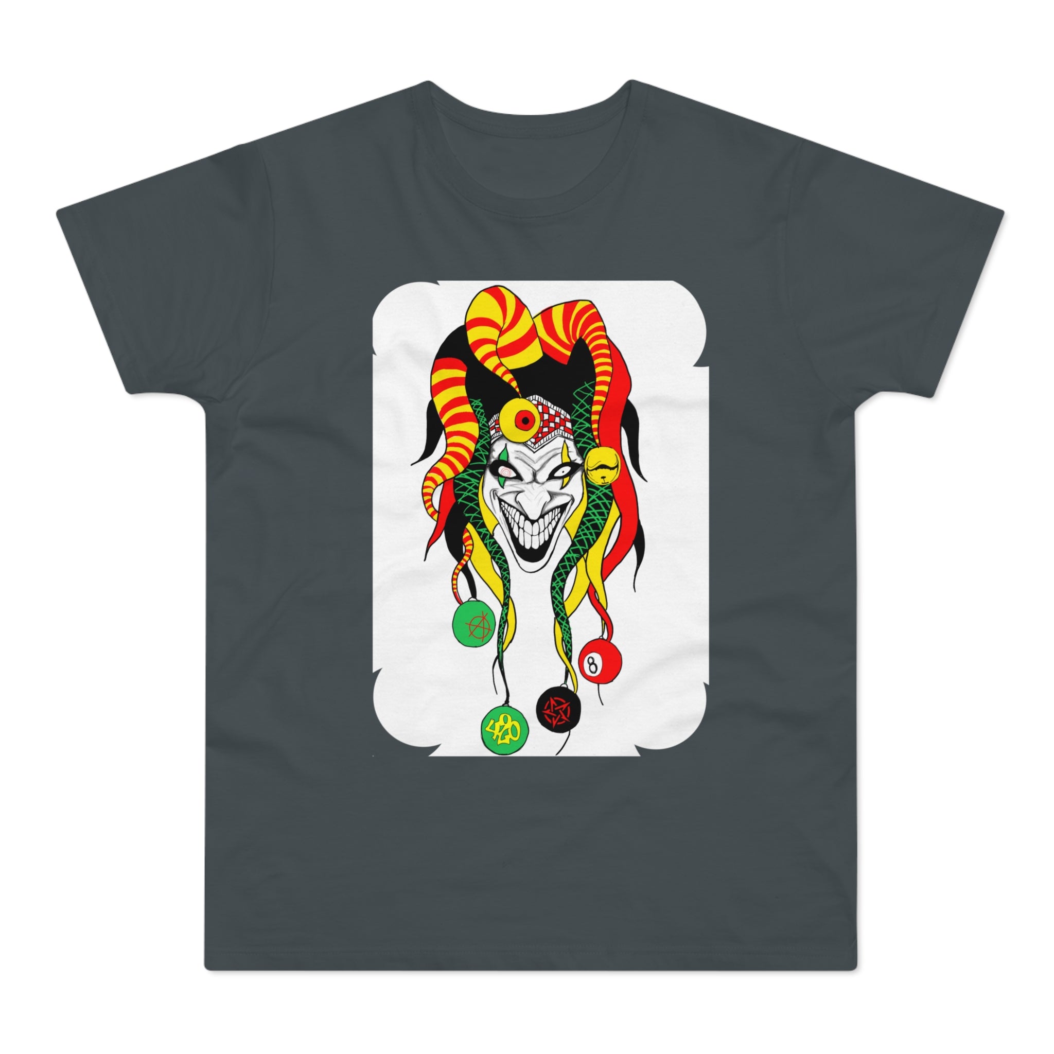 Jester Mask Graphic T-Shirt — Colorful Carnival Joker Tee