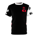 Masked Figure with horns and 'Love & Hate' Tee — Edgy Unisex Cut & Sew T‑Shirt