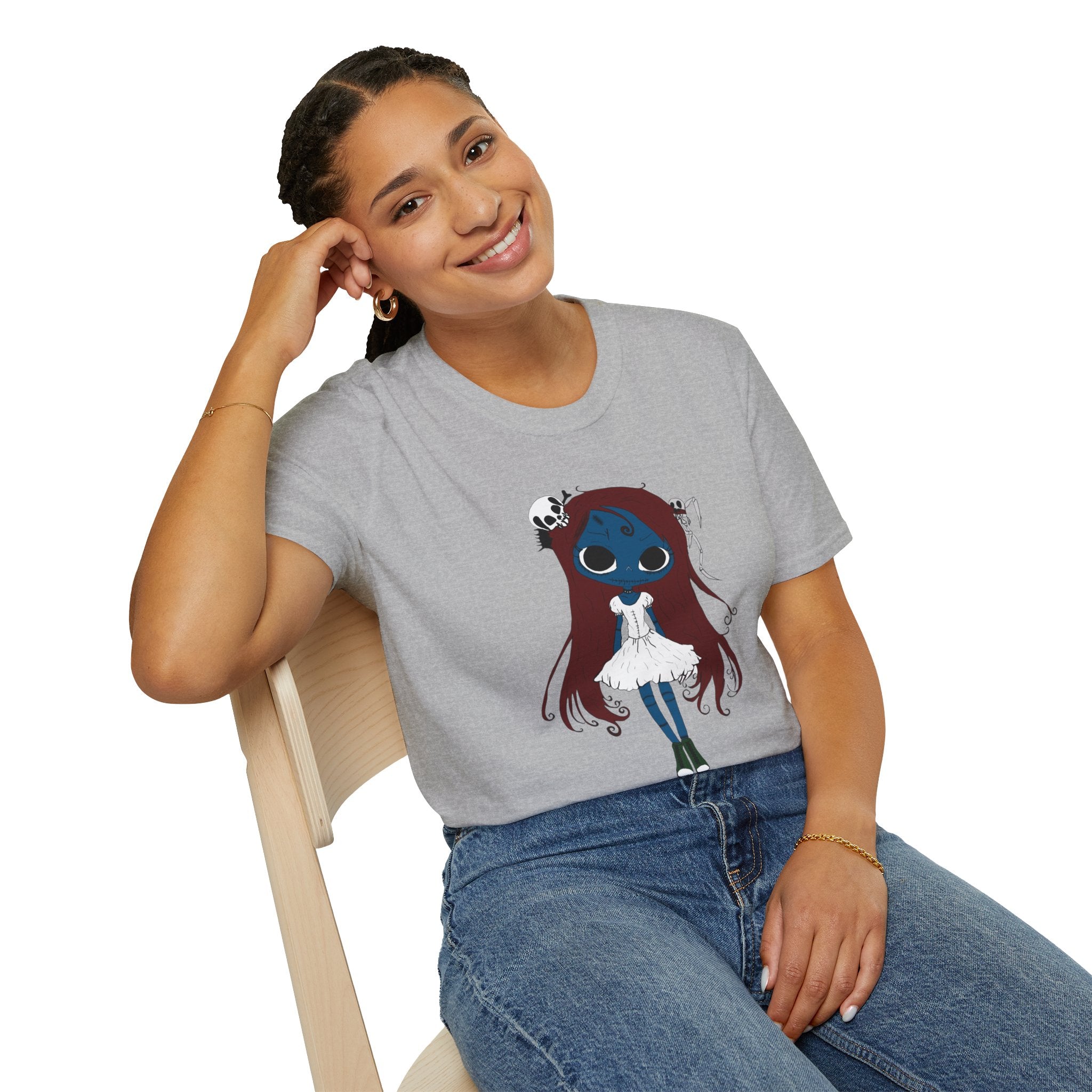 Gothic Blue Doll T-Shirt — Cute Creepy Girl Graphic Tee