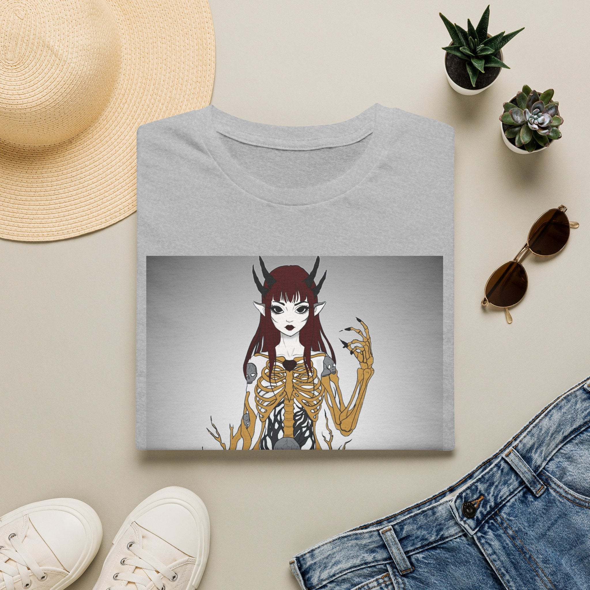 Demonic Floral Skeleton Gothic Anime Girl T-Shirt