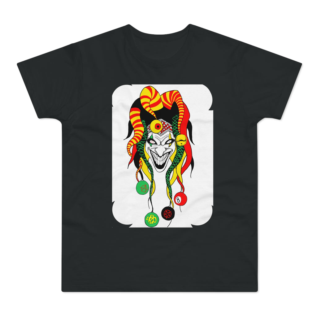 Jester Mask Graphic T-Shirt — Colorful Carnival Joker Tee