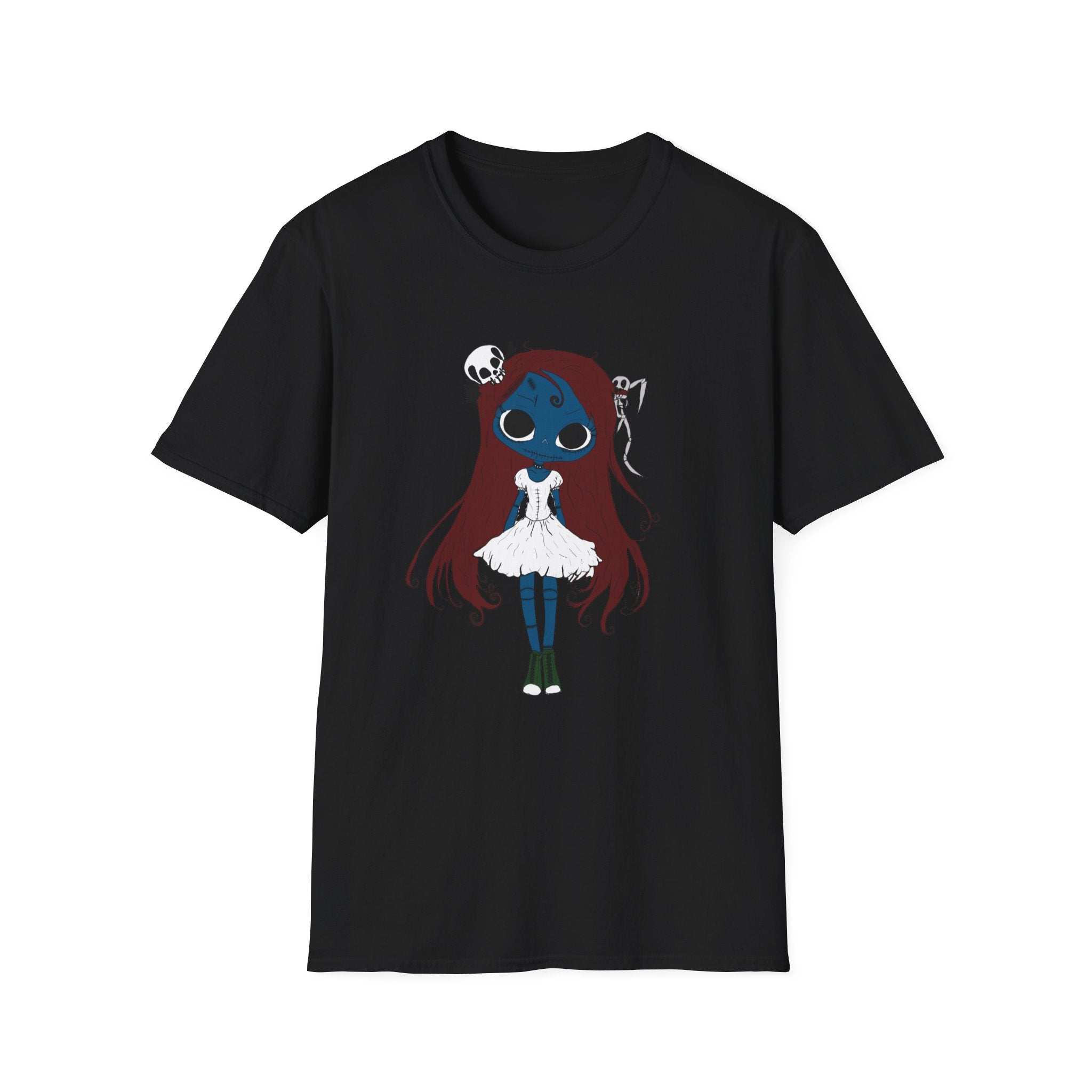 Gothic Blue Doll T-Shirt — Cute Creepy Girl Graphic Tee