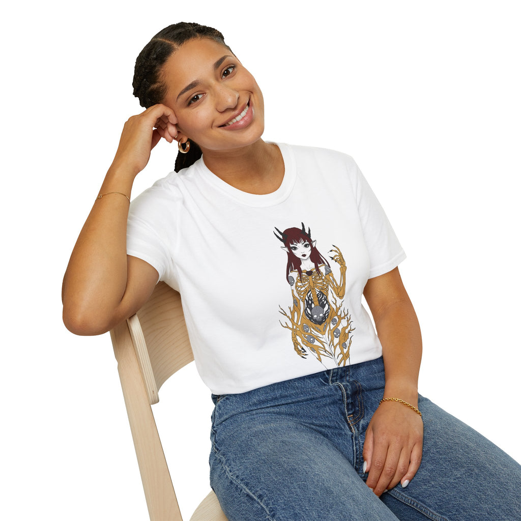 Demonic Floral Skeleton Gothic Anime Girl T-Shirt