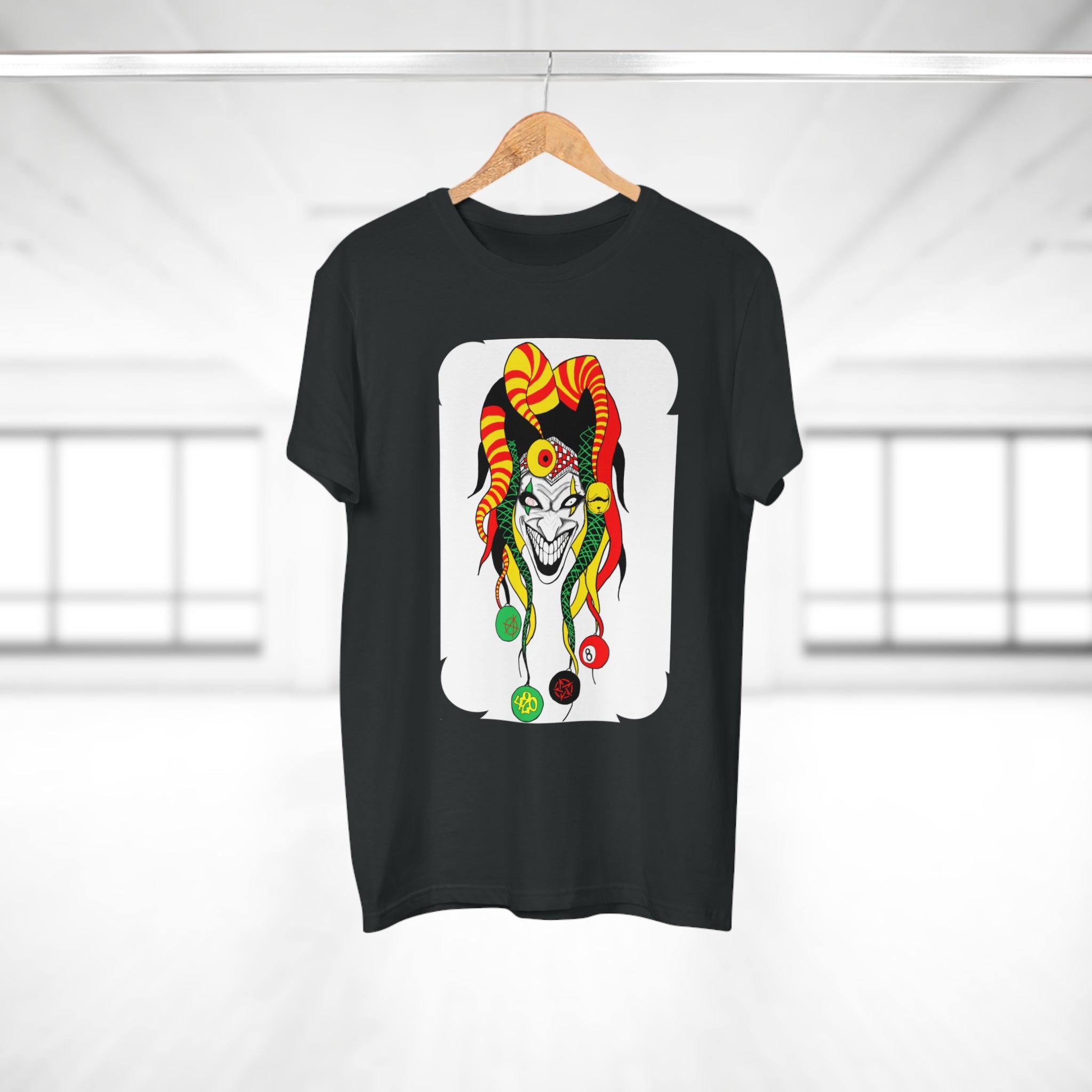 Jester Mask Graphic T-Shirt — Colorful Carnival Joker Tee