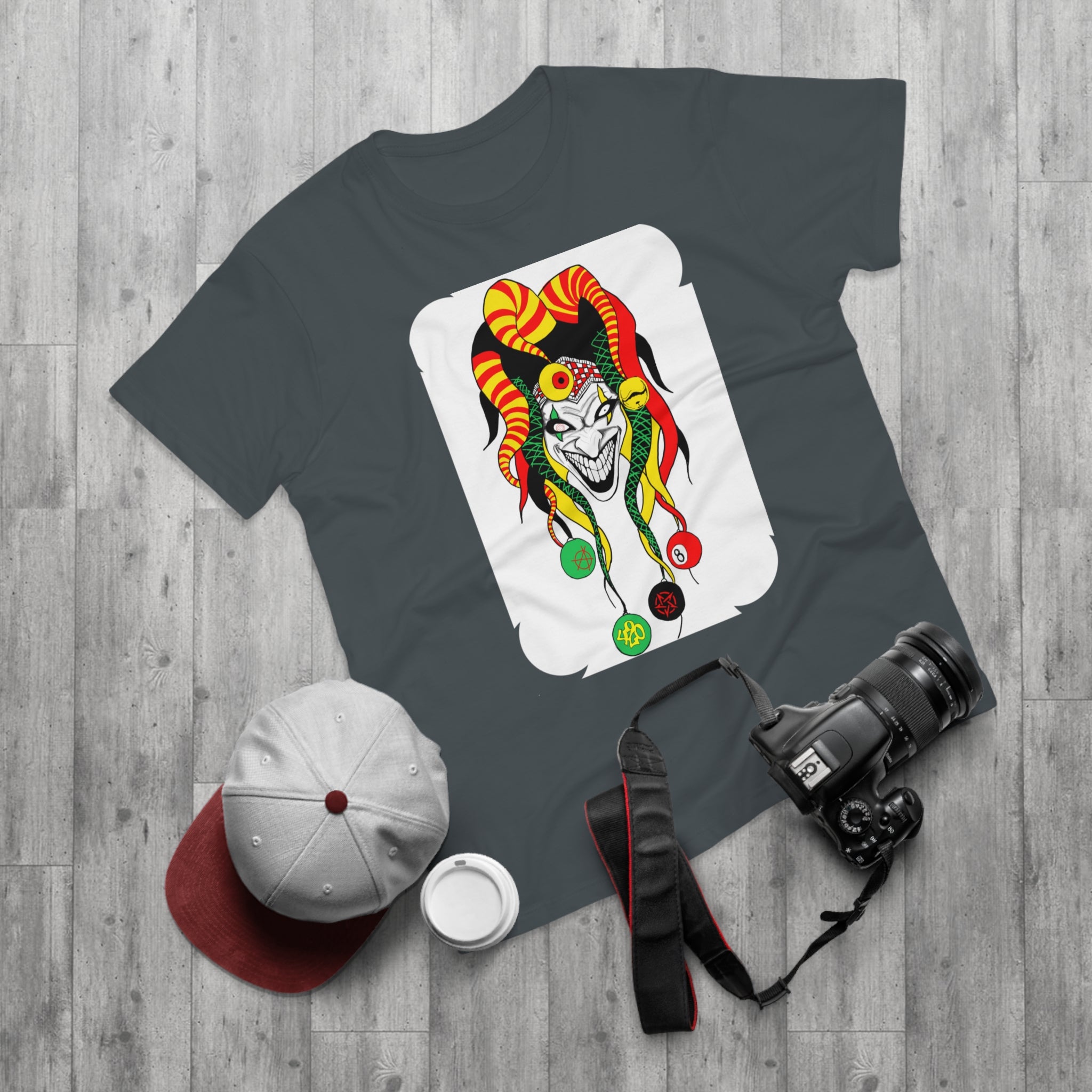 Jester Mask Graphic T-Shirt — Colorful Carnival Joker Tee