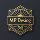 Gold decorative logo with 'MP Desing' text on a dark background

