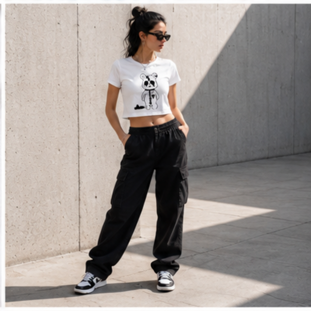 Cute Gothic Teddy Bear Crop Tee — Women’s Goth Punk Crop Top